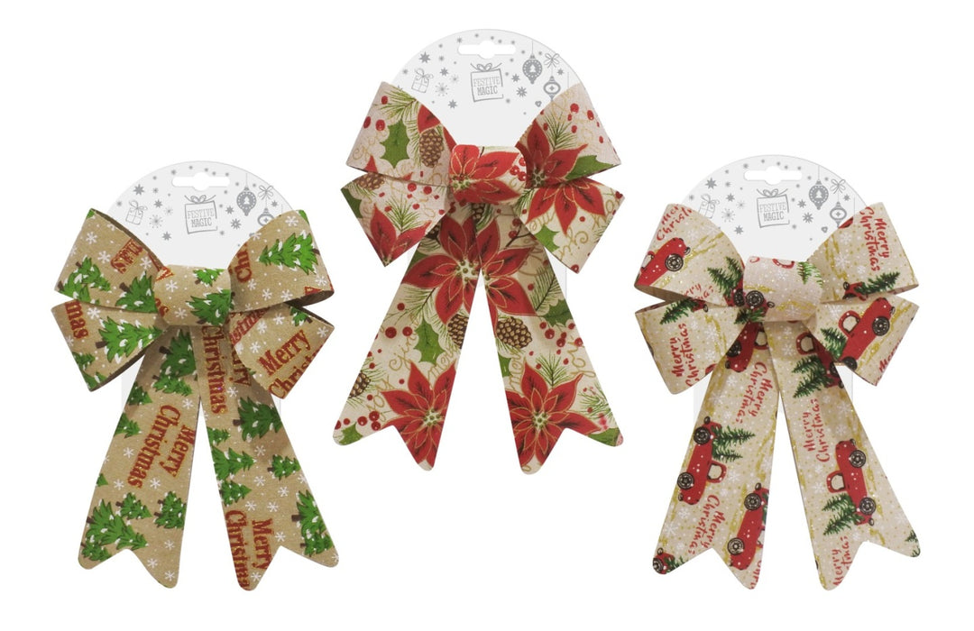 Christmas Vintage Printed Gift Bow (Assorted)