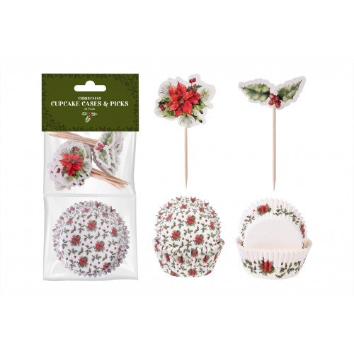 Christmas Holly Cupcake & Picks 24Pcs
