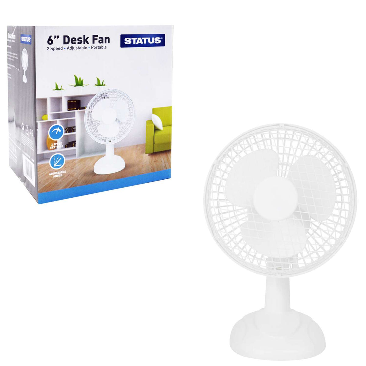 Status 6 inch white desk fan