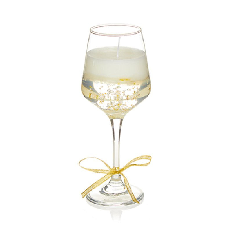 Premier 22cm Wine Glass Gel Candle with Gold Star Glitter
