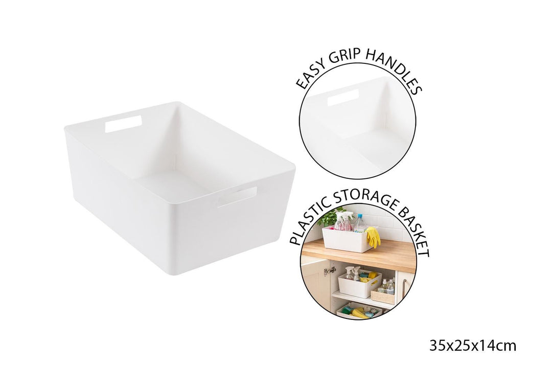12L Solid White Plastic Storage Basket 35x25x14cm