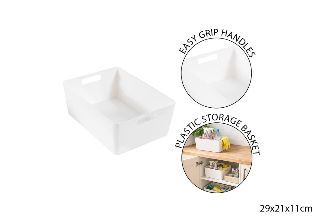 6L Solid White Plastic Storage Basket 29x21x11cm