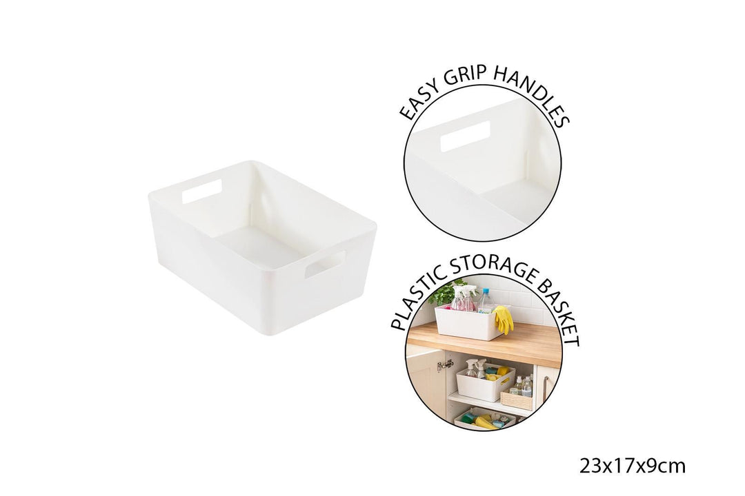 3L Solid White Plastic Storage Basket 26x17x9cm