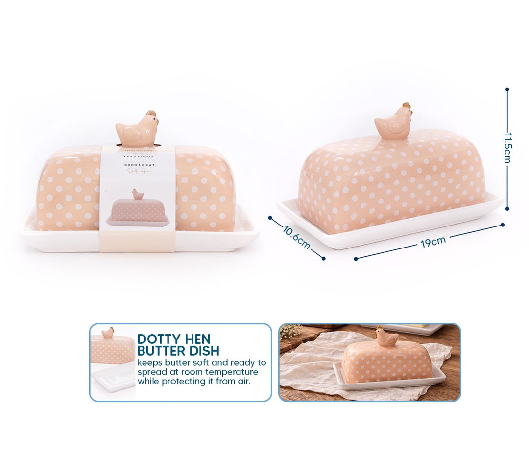 Coco &amp; Gray Dotty Hen Dolomite Butter Dish