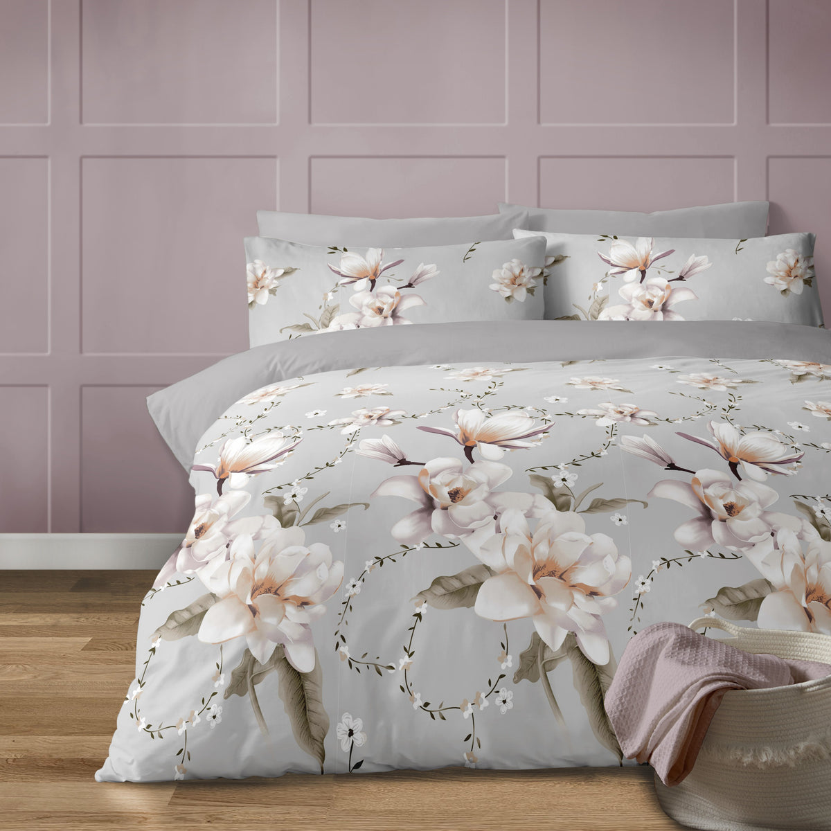 Bellissimo Anemone grey double duvet cover set