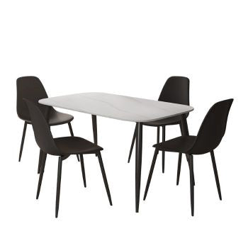 Aspen - Gloss White Sintered Stone Rectangular Table & 4 Black Curve Chairs (Self Assembly) (DHD) Image 1