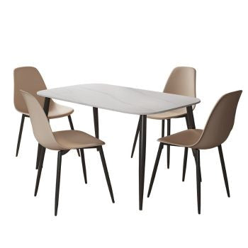 Aspen - Gloss White Sintered Stone Rectangular Table & 4 Calico Curve Chairs (Self Assembly) (DHD) Image 1