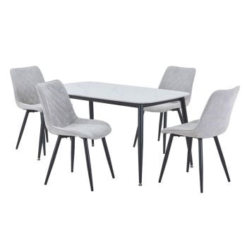 Aspen - Gloss White Sintered Stone Rectangular Table & 4 Diamond Stitch Light Grey Cord Fabric Chairs (Self Assembly) (DHD) Image 1