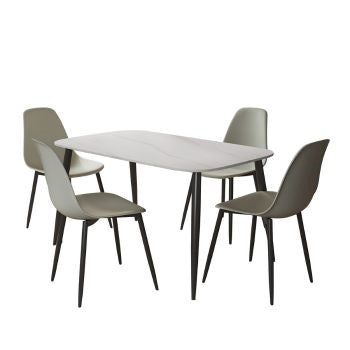 Aspen - Gloss White Sintered Stone Rectangular Table & 4 Light Grey Curve Chairs (Self Assembly) (DHD) Image 1