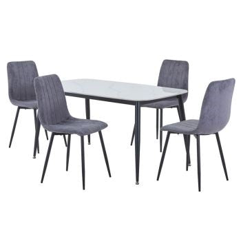 Aspen - Gloss White Sintered Stone Rectangular Table & 4 Straight Stitch Grey Chairs (Self Assembly) (DHD) Image 1