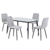 Aspen - Gloss White Sintered Stone Rectangular Table & 4 Straight Stitch Light Grey Cord Chairs (Self Assembly) (DHD) Image 1