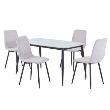 Aspen - Gloss White Sintered Stone Rectangular Table & 4 Straight Stitch Natural Chairs (Self Assembly) (DHD) Image 1