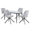 Aspen - Gloss White Sintered Stone Rectangular Table & 4 Swivel Light Grey Cord Fabric Chairs (Self Assembly) (DHD) Image 1