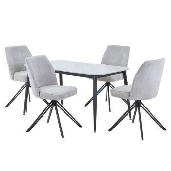Aspen - Gloss White Sintered Stone Rectangular Table & 4 Swivel Light Grey Cord Fabric Chairs (Self Assembly) (DHD) Image 1