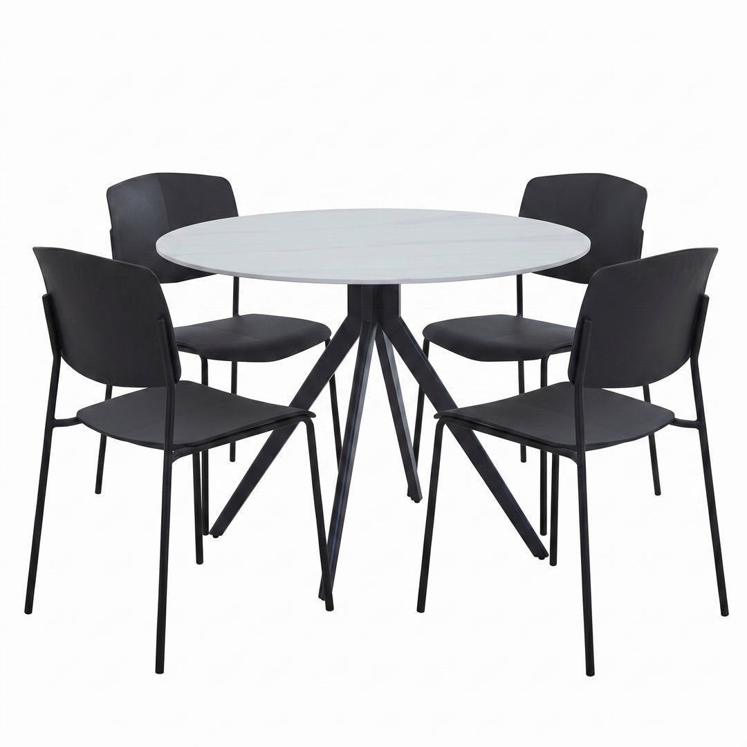 Aspen - Gloss White Sintered Stone Round Table & 4 Academy Black Chairs (Self Assembly) (DHD) Image 1