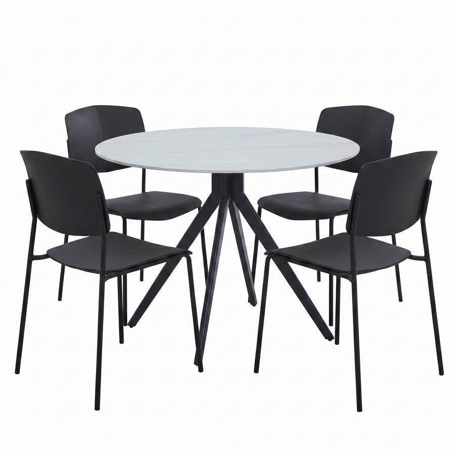 Aspen - Gloss White Sintered Stone Round Table & 4 Academy Black Chairs (Self Assembly) (DHD) Image 1