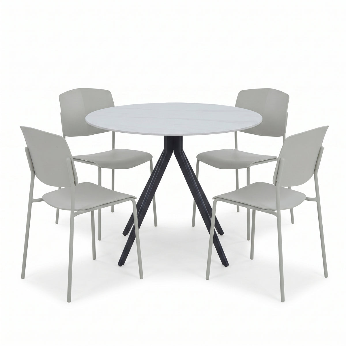 Aspen - Gloss White Sintered Stone Round Table & 4 Academy Light Grey Chairs (Self Assembly) (DHD) Image 1