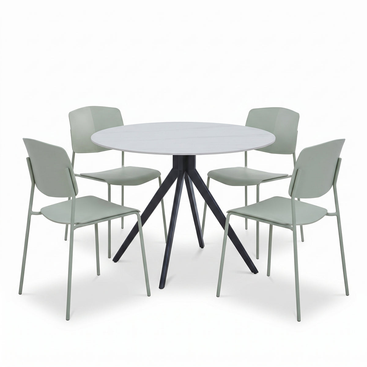 Aspen - Gloss White Sintered Stone Round Table & 4 Academy Sage Green Chairs (Self Assembly) (DHD) Image 1