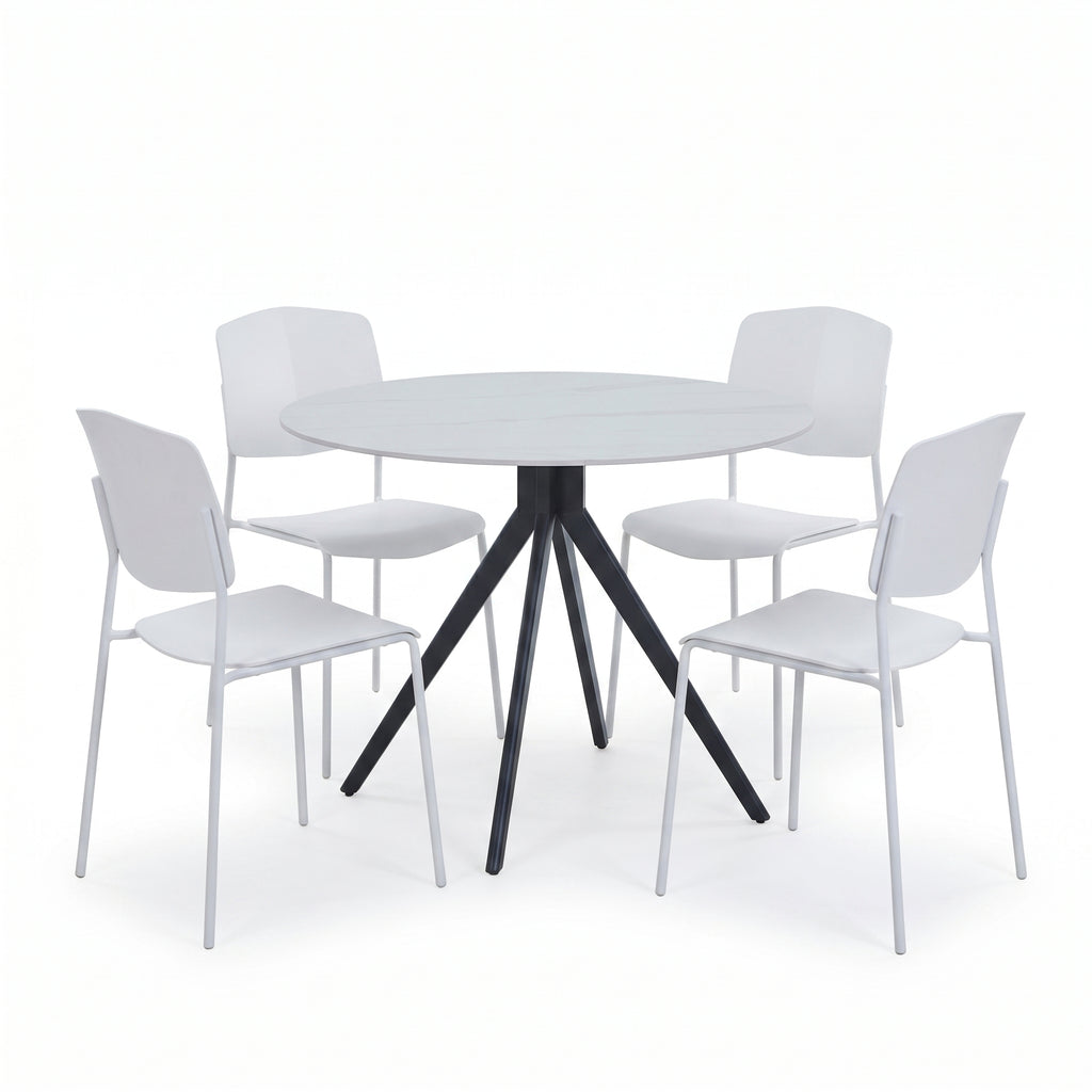 Aspen - Gloss White Sintered Stone Round Table & 4 Academy White Chairs (Self Assembly) (DHD) Image 1