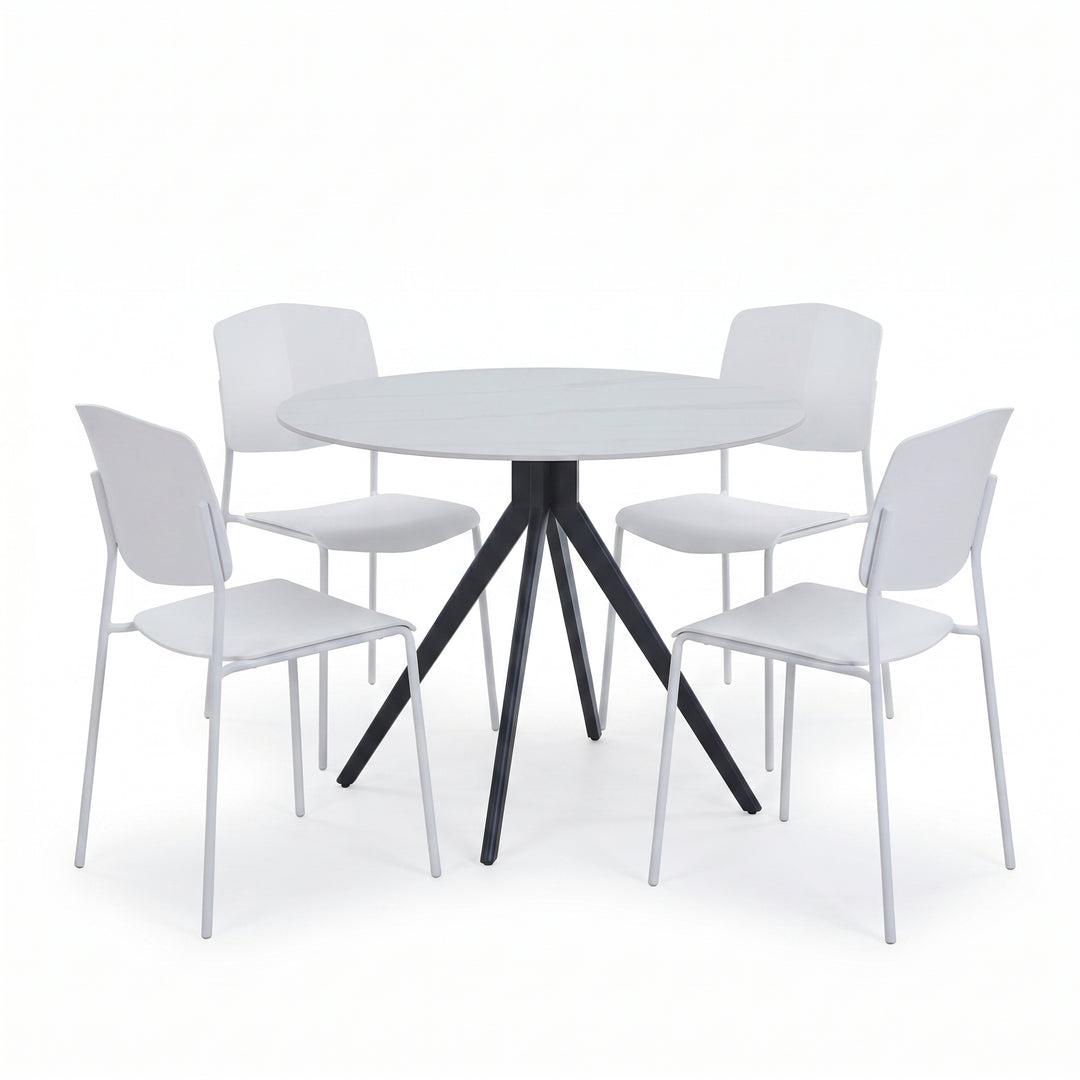 Aspen - Gloss White Sintered Stone Round Table & 4 Academy White Chairs (Self Assembly) (DHD) Image 1