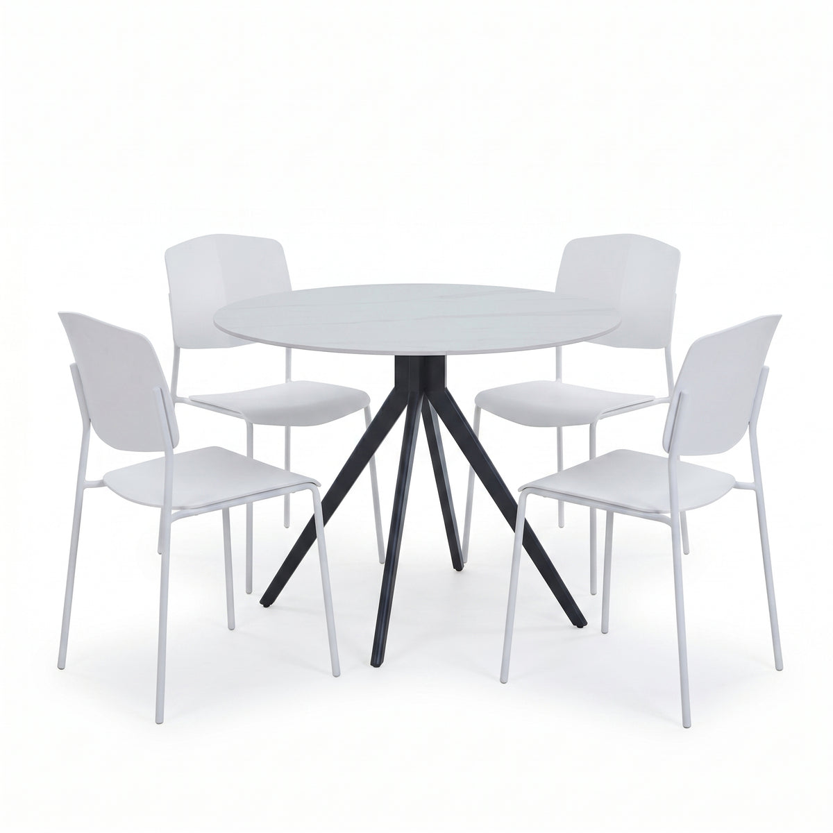 Aspen - Gloss White Sintered Stone Round Table & 4 Academy White Chairs (Self Assembly) (DHD) Image 1