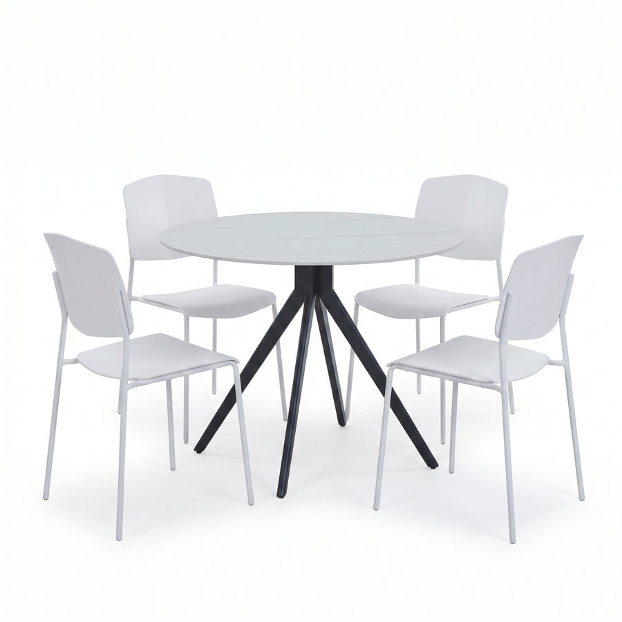 Aspen - Gloss White Sintered Stone Round Table & 4 Academy White Chairs (Self Assembly) (DHD) Image 1