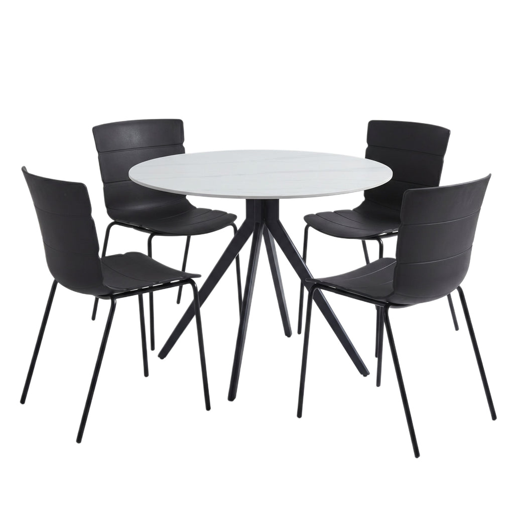 Aspen - Gloss White Sintered Stone Round Table & 4 Bali Black Chairs (Self Assembly) (DHD) Image 1