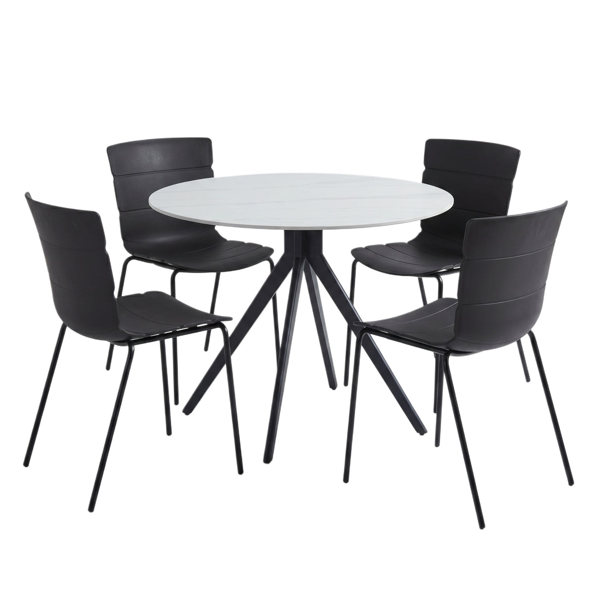 Aspen - Gloss White Sintered Stone Round Table & 4 Bali Black Chairs (Self Assembly) (DHD) Image 1