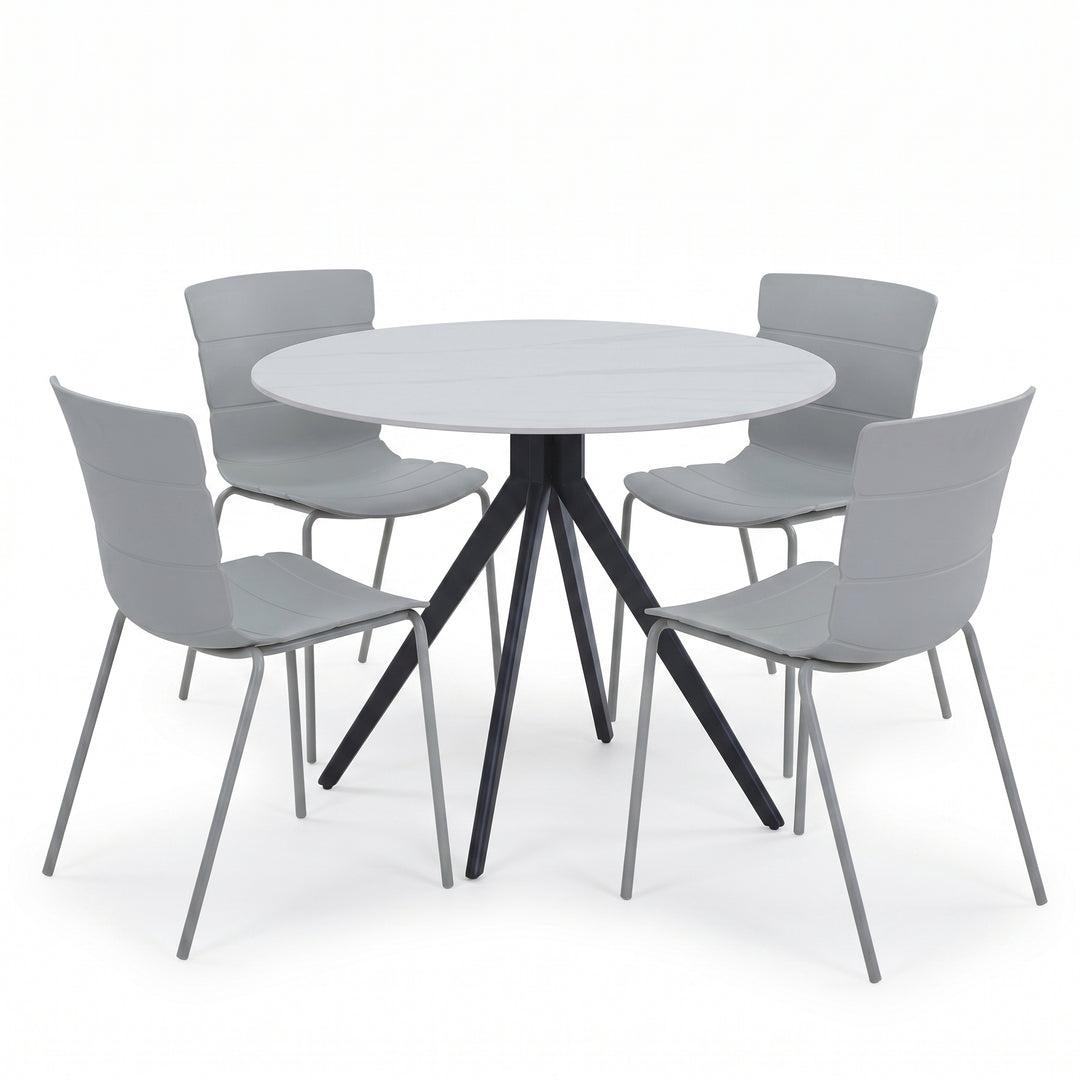 Aspen - Gloss White Sintered Stone Round Table & 4 Bali Light Grey Chairs (Self Assembly) (DHD) Image 1