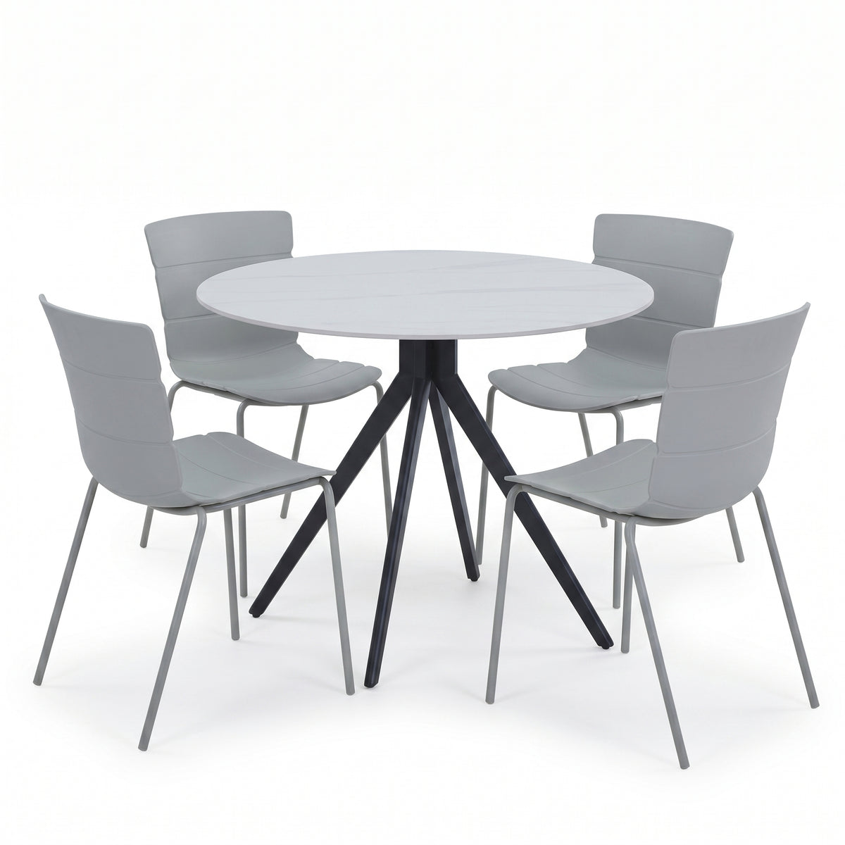 Aspen - Gloss White Sintered Stone Round Table & 4 Bali Light Grey Chairs (Self Assembly) (DHD) Image 1