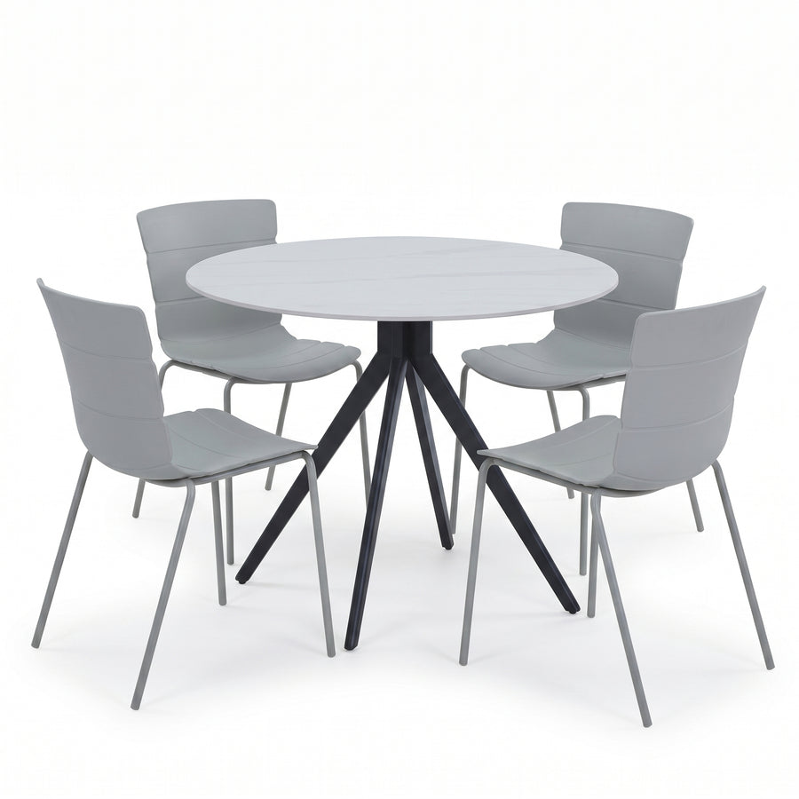 Aspen - Gloss White Sintered Stone Round Table & 4 Bali Light Grey Chairs (Self Assembly) (DHD) Image 1