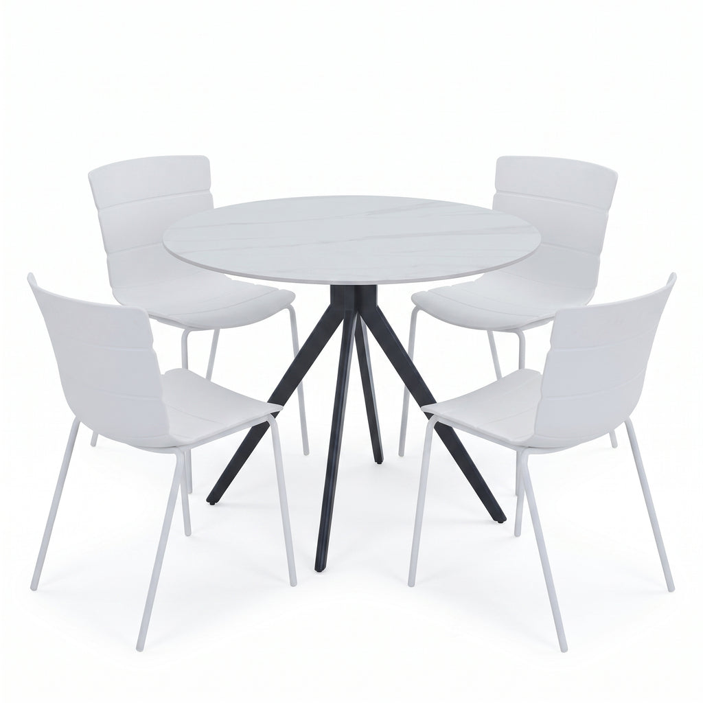 Aspen - Gloss White Sintered Stone Round Table & 4 Bali White Chairs (Self Assembly) (DHD) Image 1