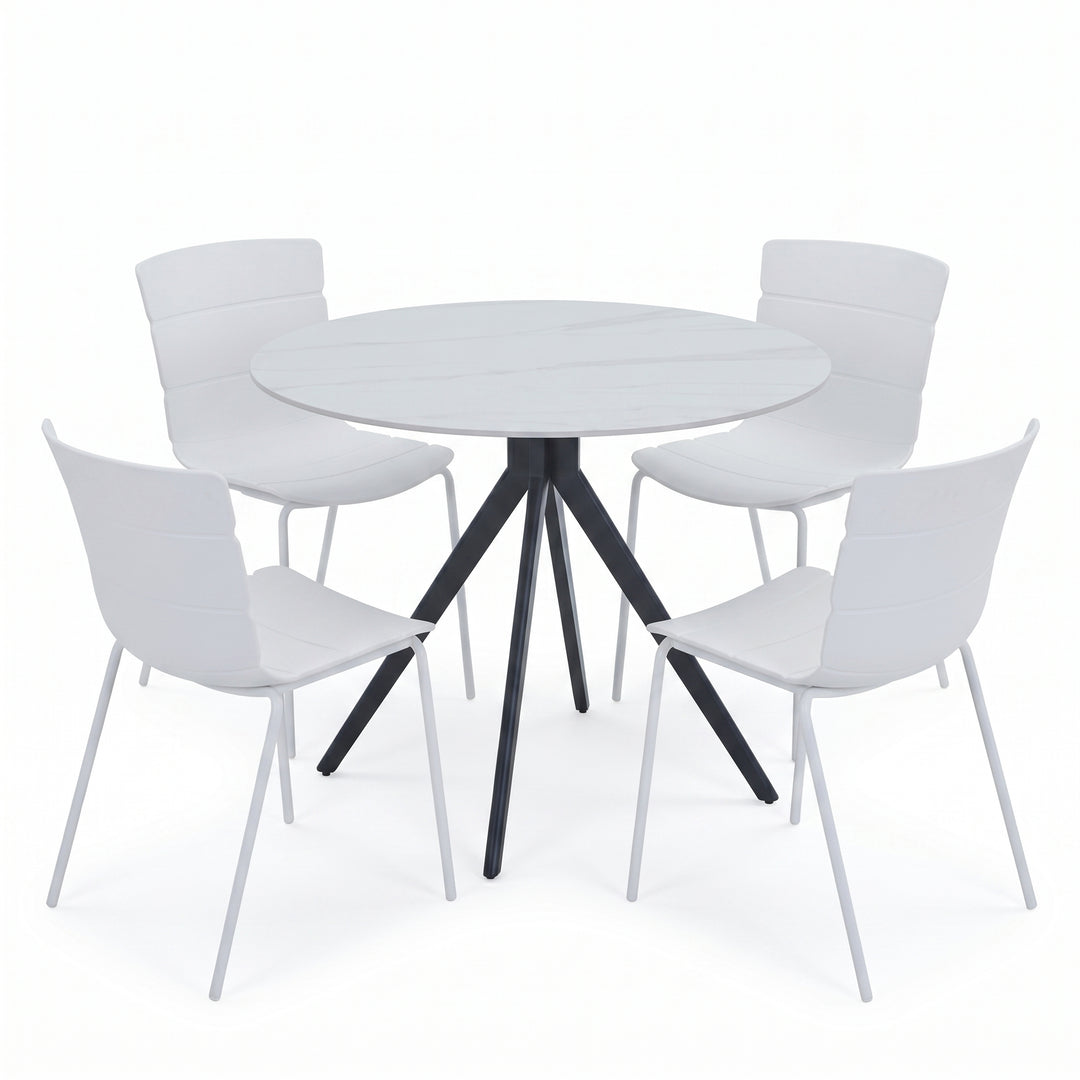Aspen - Gloss White Sintered Stone Round Table & 4 Bali White Chairs (Self Assembly) (DHD) Image 1