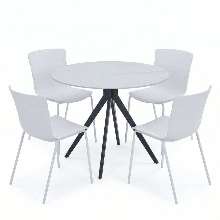 Aspen - Gloss White Sintered Stone Round Table & 4 Bali White Chairs (Self Assembly) (DHD) Image 1