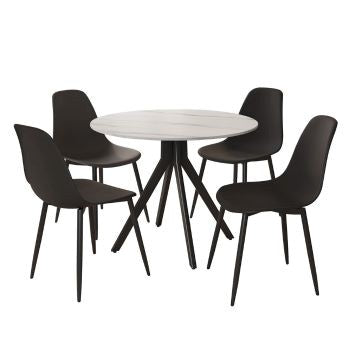 Aspen - Gloss White Sintered Stone Round Table & 4 Black Curve Chairs (Self Assembly) (DHD) Image 1