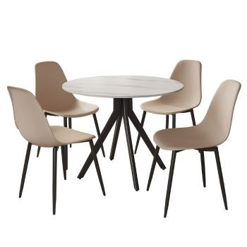 Aspen - Gloss White Sintered Stone Round Table & 4 Calico Curve Chairs (Self Assembly) (DHD) Image 1