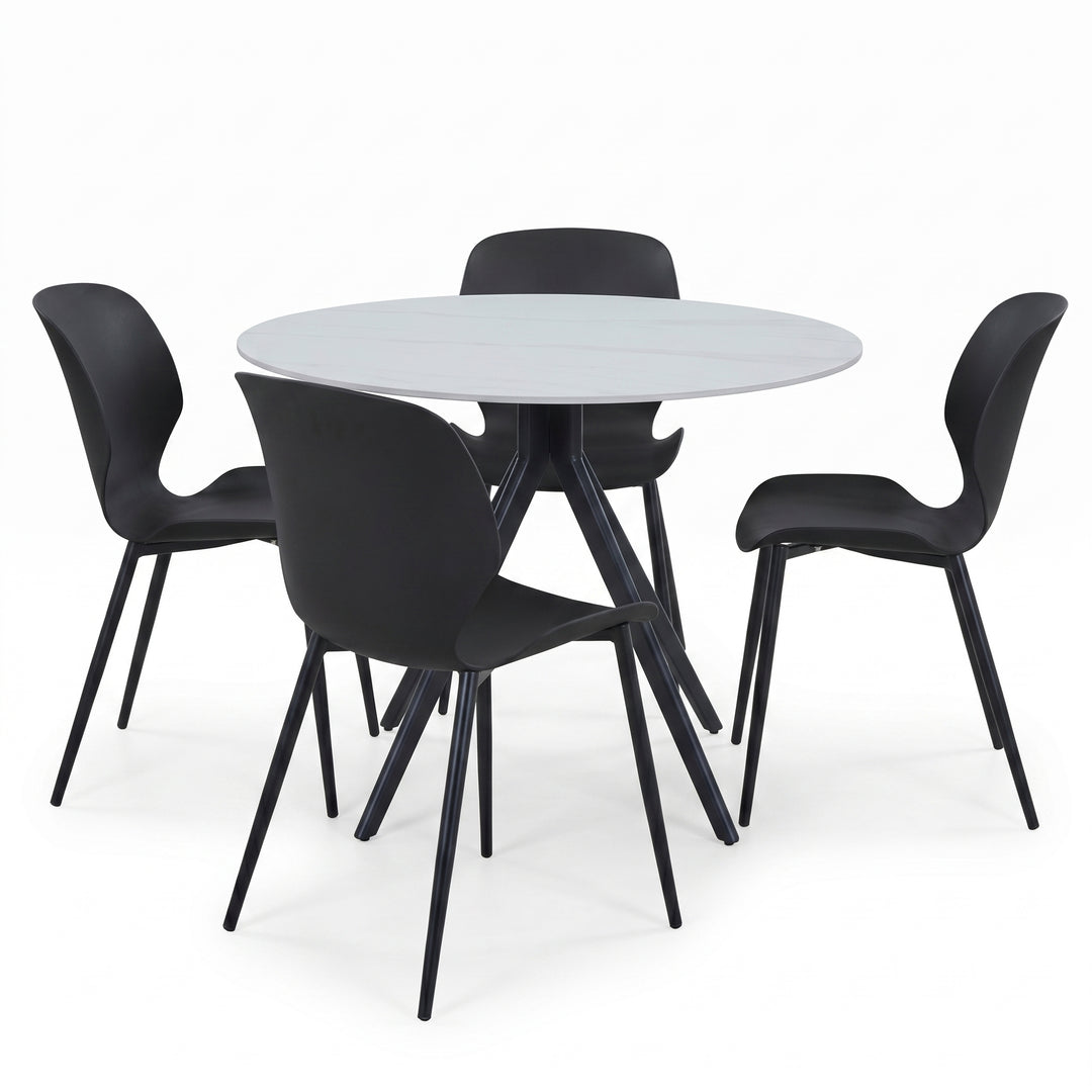 Aspen - Gloss White Sintered Stone Round Table & 4 Carnaby Black Chairs (Self Assembly) (DHD) Image 1
