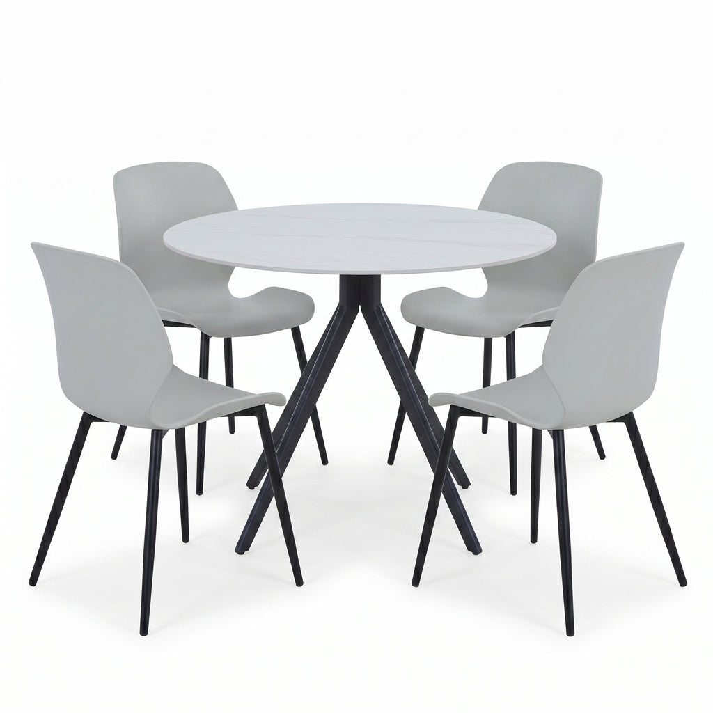 Aspen - Gloss White Sintered Stone Round Table & 4 Carnaby Light Grey Chairs (Self Assembly) (DHD) Image 1