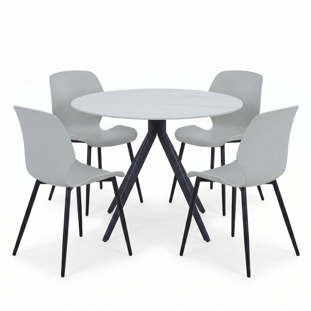 Aspen - Gloss White Sintered Stone Round Table & 4 Carnaby Light Grey Chairs (Self Assembly) (DHD) Image 1