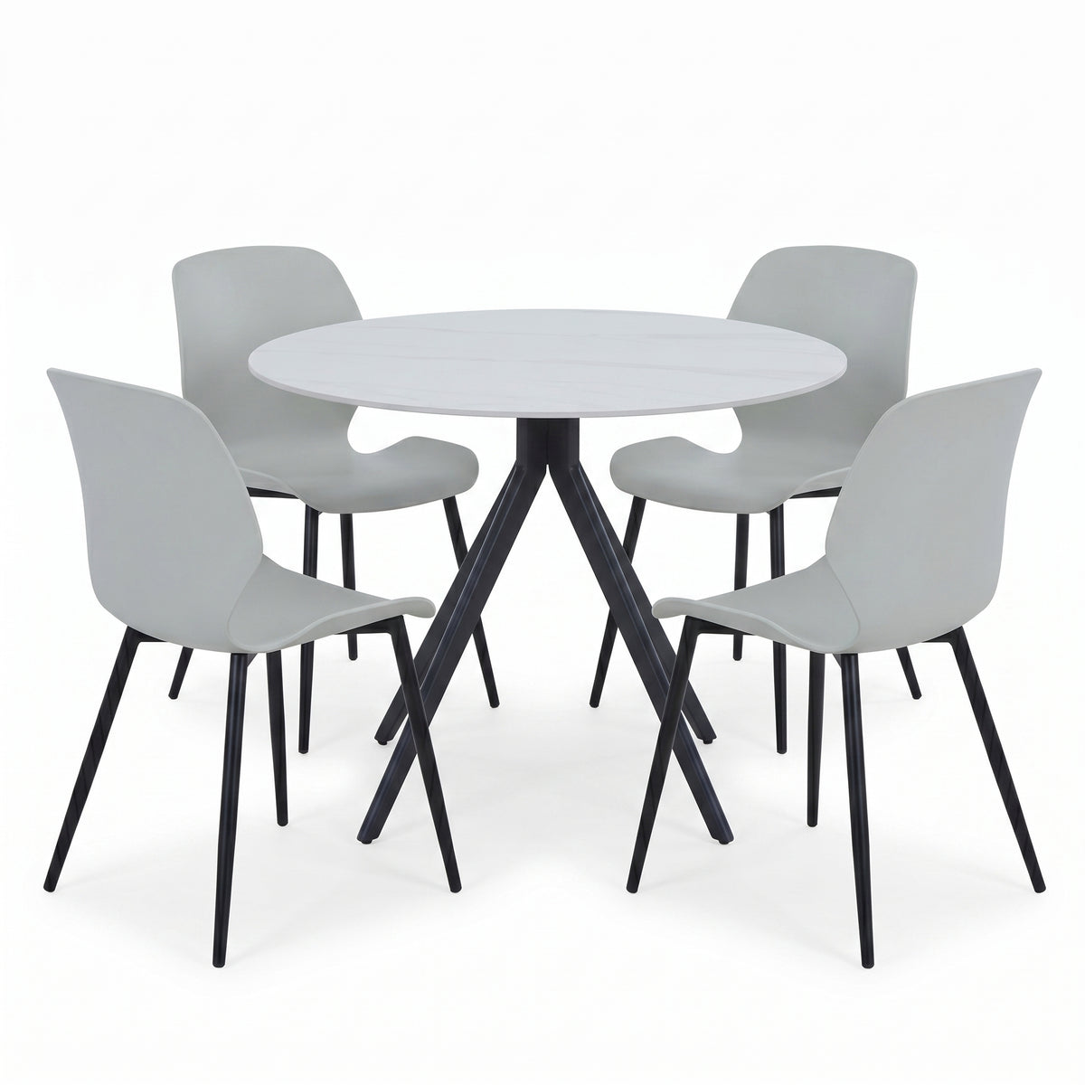 Aspen - Gloss White Sintered Stone Round Table & 4 Carnaby Light Grey Chairs (Self Assembly) (DHD) Image 1