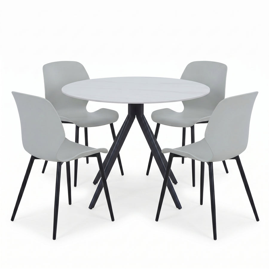 Aspen - Gloss White Sintered Stone Round Table & 4 Carnaby Light Grey Chairs (Self Assembly) (DHD) Image 1