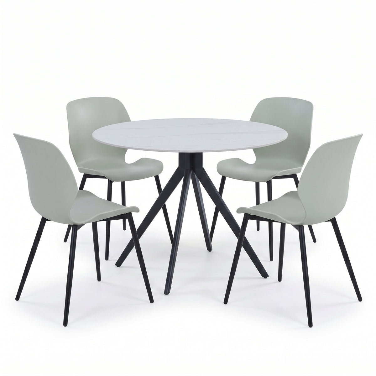 Aspen - Gloss White Sintered Stone Round Table & 4 Carnaby Sage Green Chairs (Self Assembly) (DHD) Image 1