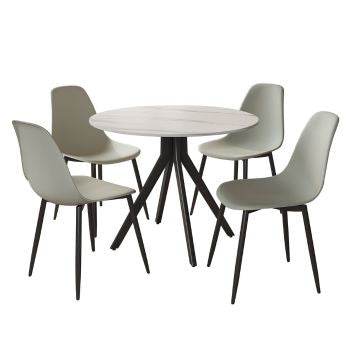 Aspen - Gloss White Sintered Stone Round Table & 4 Light Grey Curve Chairs (Self Assembly) (DHD) Image 1