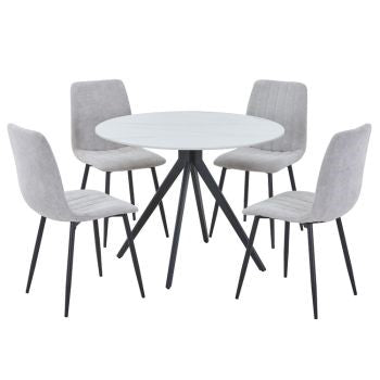 Aspen - Gloss White Sintered Stone Round Table & 4 Straight Stitch Light Grey Cord Chairs (Self Assembly) (DHD) Image 1