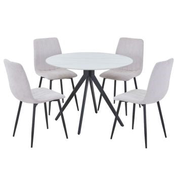 Aspen - Gloss White Sintered Stone Round Table & 4 Straight Stitch Natural Chairs (Self Assembly) (DHD) Image 1
