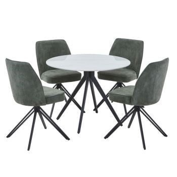Aspen - Gloss White Sintered Stone Round Table & 4 Swivel Green Cord Fabric Chairs (Self Assembly) (DHD) Image 1