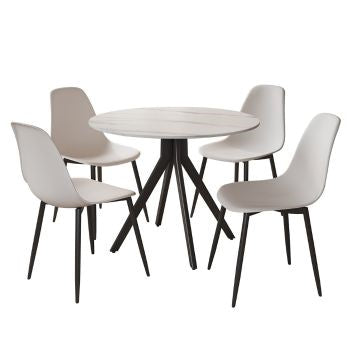 Aspen - Gloss White Sintered Stone Round Table & 4 White Curve Chairs (Self Assembly) (DHD) Image 1