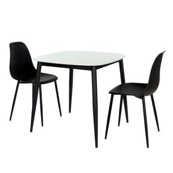 Aspen - Gloss White Sintered Stone Square Table & 2 Black Curve Chairs (Self Assembly) (DHD) Image 1