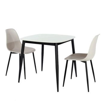 Aspen - Gloss White Sintered Stone Square Table & 2 Calico Curve Chairs (Self Assembly) (DHD) Image 1