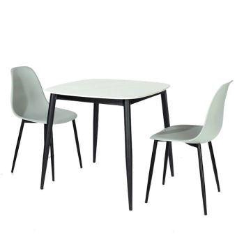 Aspen - Gloss White Sintered Stone Square Table & 2 Light Grey Curve Chairs (Self Assembly) (DHD) Image 1